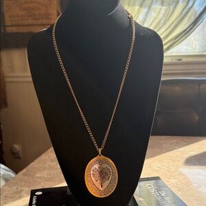 Vintage Reed and Barton Damascene and flower pendant necklace gold & Silvertone